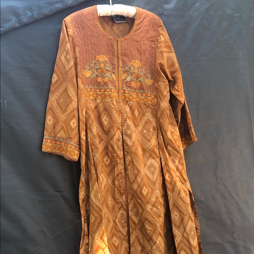 Embroidered Rust Long Sleeve Women's Dress